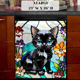 Preview of Stained Glass Black Kitten magnet in Extra Large size.