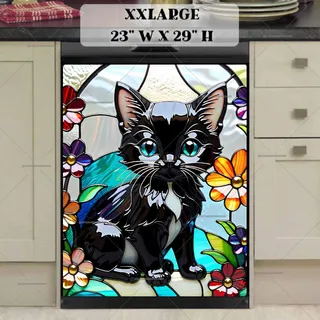 Preview of Stained Glass Black Kitten magnet in XX Large size.