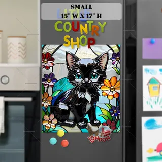 Preview of Stained Glass Black Kitten magnet in Small size.