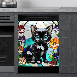 Preview of Stained Glass Black Kitten magnet.