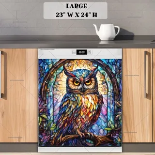 Preview of Stained Glass Colorful Owl magnet in Large size.