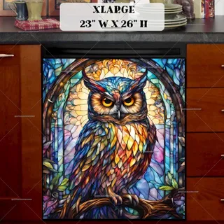 Preview of Stained Glass Colorful Owl magnet in Extra Large size.