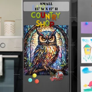 Preview of Stained Glass Colorful Owl magnet in Small size.