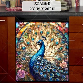 Preview of Stained Glass Peacock and Roses magnet in Extra Large size.