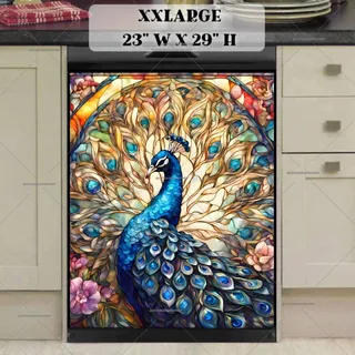 Preview of Stained Glass Peacock and Roses magnet in XX Large size.