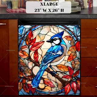 Preview of Stained Glass Blue Jay on the Tree magnet in Extra Large size.