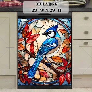 Preview of Stained Glass Blue Jay on the Tree magnet in XX Large size.