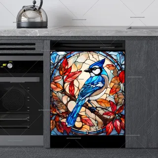 Preview of Stained Glass Blue Jay on the Tree magnet.