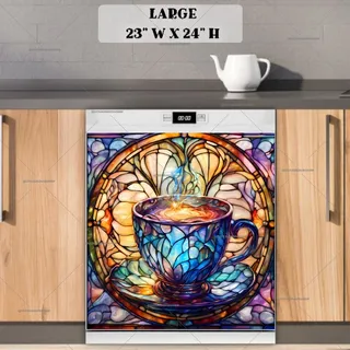 Preview of Stained Glass Pretty Coffee Cup magnet in Large size.