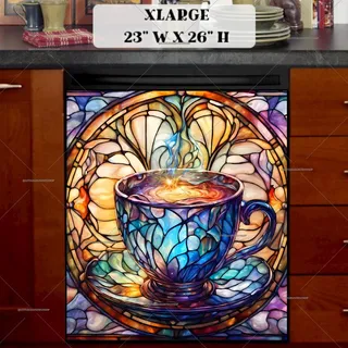 Preview of Stained Glass Pretty Coffee Cup magnet in Extra Large size.