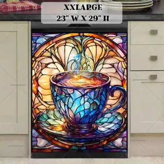 Preview of Stained Glass Pretty Coffee Cup magnet in XX Large size.