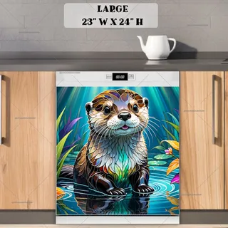 Preview of Stained Glass Cute Otter Design magnet in Large size.