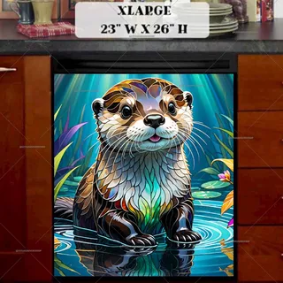 Preview of Stained Glass Cute Otter Design magnet in Extra Large size.