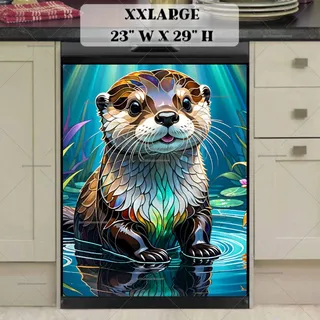 Preview of Stained Glass Cute Otter Design magnet in XX Large size.