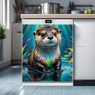 Preview of Stained Glass Cute Otter Design magnet.