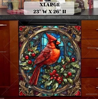 Preview of Pretty Stained Glass Cardinal magnet in Extra Large size.