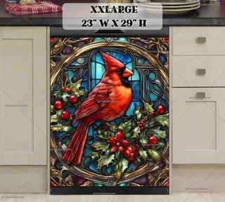 Preview of Pretty Stained Glass Cardinal magnet in XX Large size.