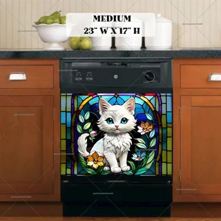 Preview of Stained Glass White Kitten magnet in Medium size.