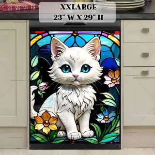 Preview of Stained Glass White Kitten magnet in XX Large size.