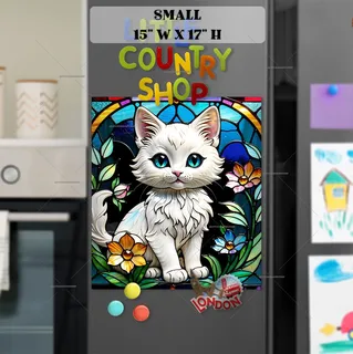 Preview of Stained Glass White Kitten magnet in Small size.