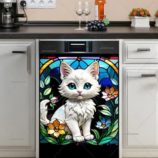 Preview of Stained Glass White Kitten magnet.