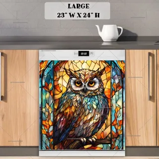 Preview of Stained Glass Owl and Leaves magnet in Large size.