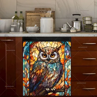 Preview of Stained Glass Owl and Leaves magnet.