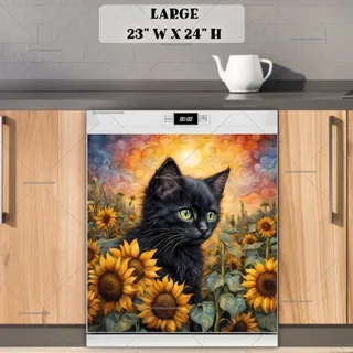 Preview of Whimsical Kitten and Sunflowers magnet in Large size.