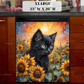 Preview of Whimsical Kitten and Sunflowers magnet in Extra Large size.