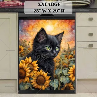 Preview of Whimsical Kitten and Sunflowers magnet in XX Large size.