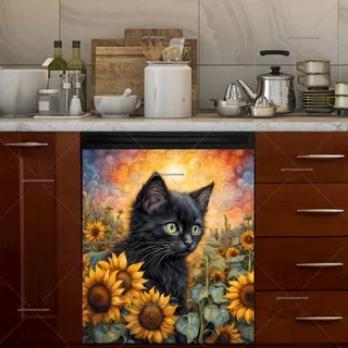 Preview of Whimsical Kitten and Sunflowers magnet.