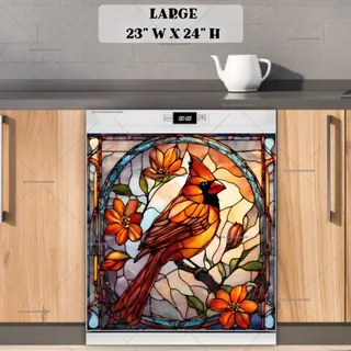 Preview of Stained Glass Female Cardinal magnet in Large size.