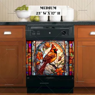 Preview of Stained Glass Female Cardinal magnet in Medium size.