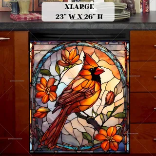 Preview of Stained Glass Female Cardinal magnet in Extra Large size.