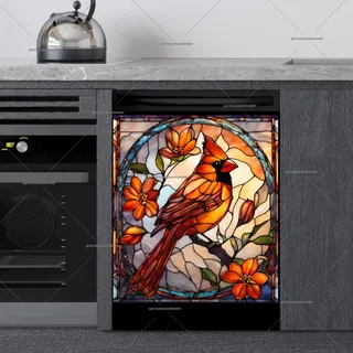 Preview of Stained Glass Female Cardinal magnet.