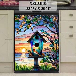 Preview of Stained Glass Birds and Birdhouse magnet in XX Large size.