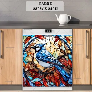 Preview of Stained Glass Autumn Blue Jay magnet in Large size.