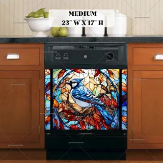 Preview of Stained Glass Autumn Blue Jay magnet in Medium size.