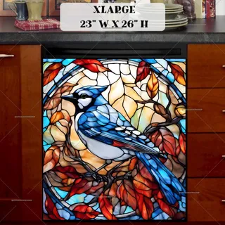 Preview of Stained Glass Autumn Blue Jay magnet in Extra Large size.
