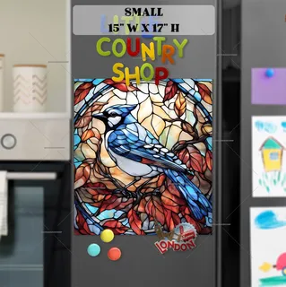 Preview of Stained Glass Autumn Blue Jay magnet in Small size.