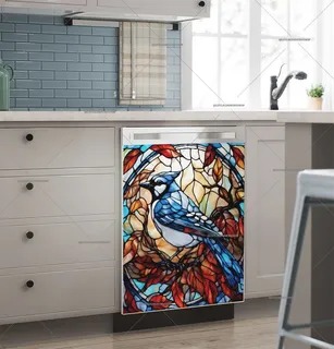 Preview of Stained Glass Autumn Blue Jay magnet.