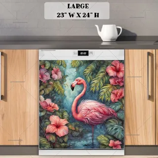 Preview of Whimsical Flamingo in the Pond magnet in Large size.