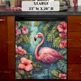 Preview of Whimsical Flamingo in the Pond magnet in Extra Large size.