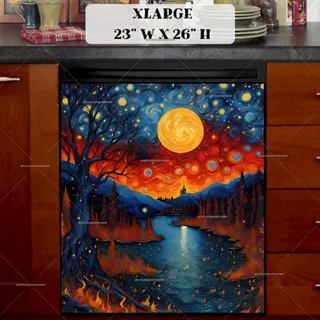 Preview of Starry Night and Autumn Full Moon magnet in Extra Large size.