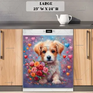 Preview of Valentine’s Puppy with Roses magnet in Large size.