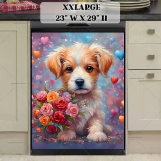 Preview of Valentine’s Puppy with Roses magnet in XX Large size.