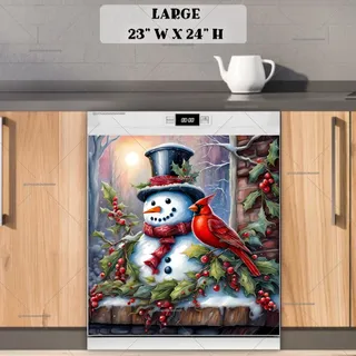 Preview of Sweet Christmas Snowman and Cardinal magnet in Large size.