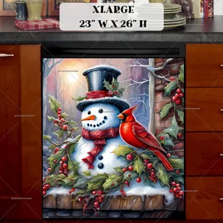 Preview of Sweet Christmas Snowman and Cardinal magnet in Extra Large size.