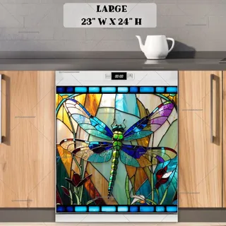 Preview of Beautiful Stained Glass Dragonfly magnet in Large size.