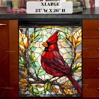 Preview of Stained Glass Woodland Cardinal magnet in Extra Large size.